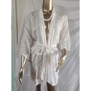 VTG GOLDEN BEES Embroidered Tea House Satin Rayon Kimono Robe SzL See Flaws
